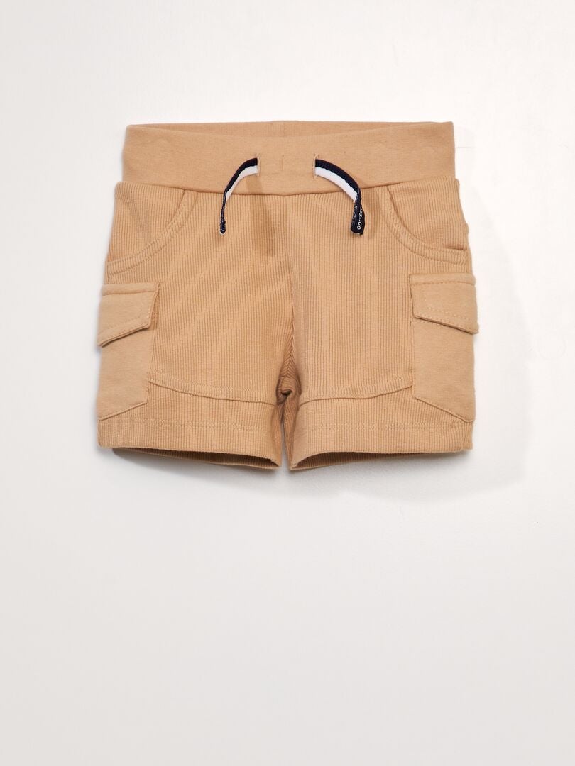 Geribbelde cargoshorts - BEIGE