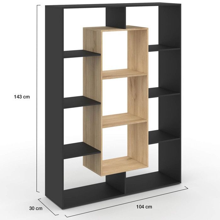 IDMARKET Etagère bibliothèque COLETTE avec 11 compartiments noir et effet bois 143 cm