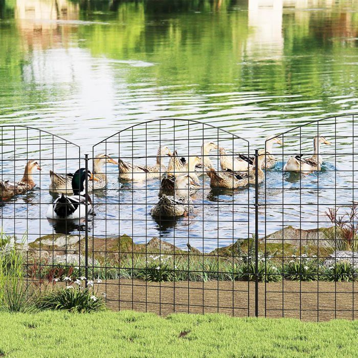 Valla de jardín WOLTU, valla decorativa de malla, 10 paneles metálicos, parte superior arqueada, negra, 78x70cm