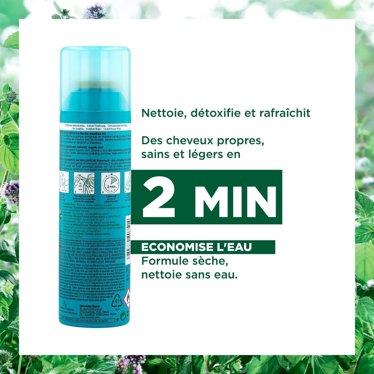 Klorane Shampoing sec détox à la Menthe aquatique BIO
