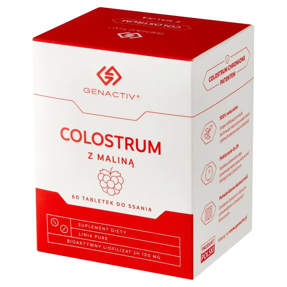 Genactiv Colostrum z Maliną Preparat wzmacniający odporność Tabletki do ssania