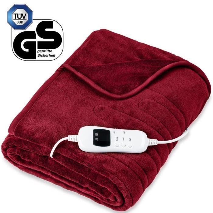 sinnlein® Couverture chauffante 160x120cm | bordeaux | Couverture Électrique avec Arrêt Automatique | 9 Niveaux de Température