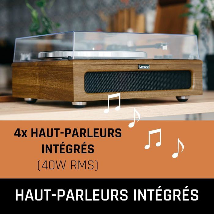 Bluetooth 5.0 -levysoitin - Lenco - neljä sisäänrakennettua kaiutinta 40 W RMS - LS-410WA - ruskea puu