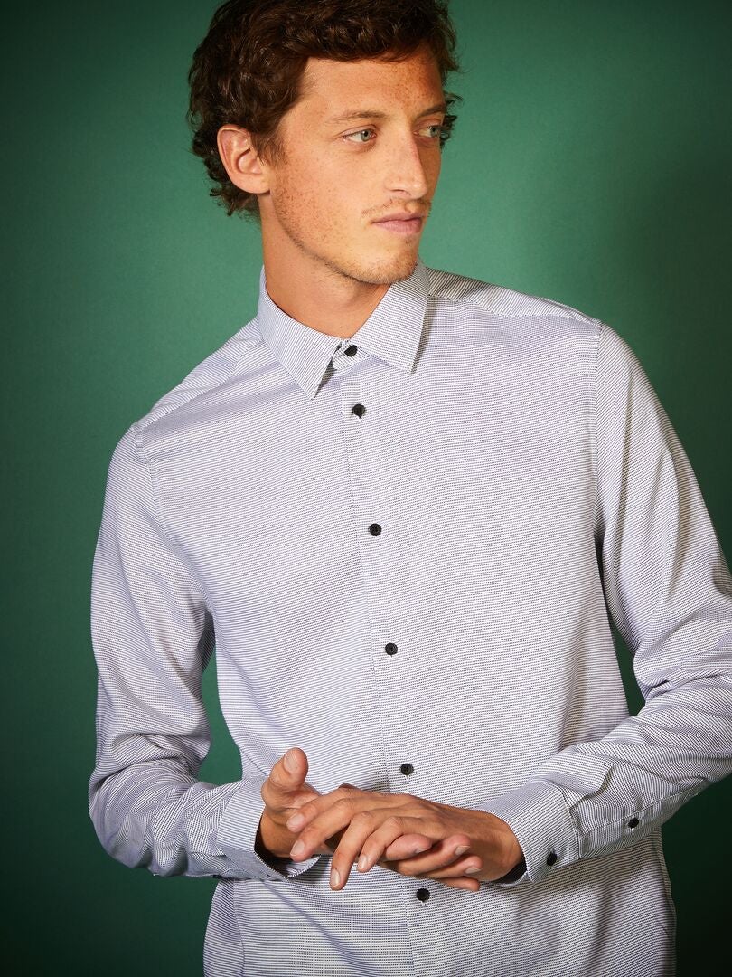 Camisa de algodón dobby de corte regular - AZUL