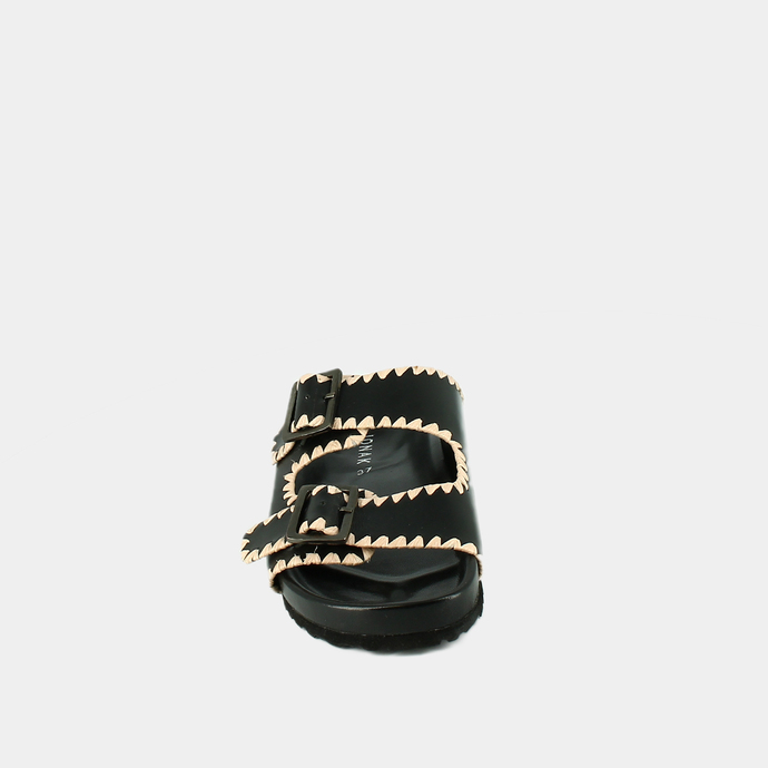 Mules à boucles  en cuir noir