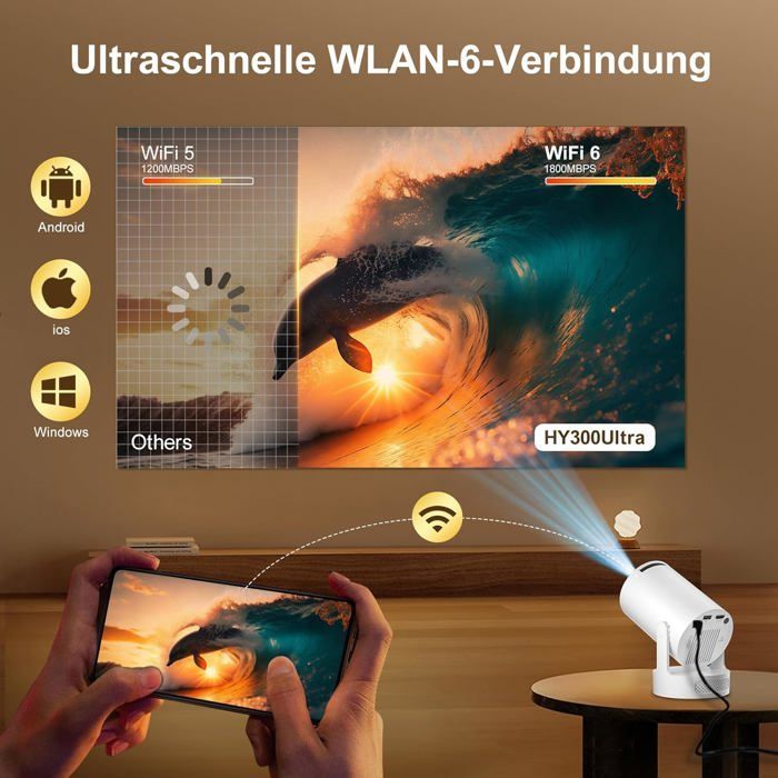 Proyector portátil TRAHOO - Compatible con 4K y 1080P - WiFi 6 - Bluetooth 5.4 - Android 14.0