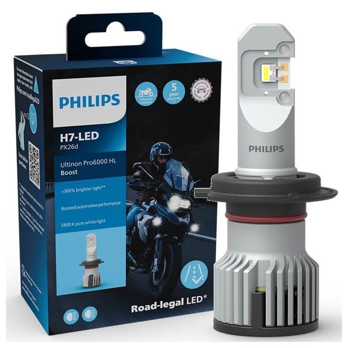 Bombilla LED H7 BOOST Pro6000 Ultinon Philips 11972U60BX1 5800K +300% aprobada* para motocicletas