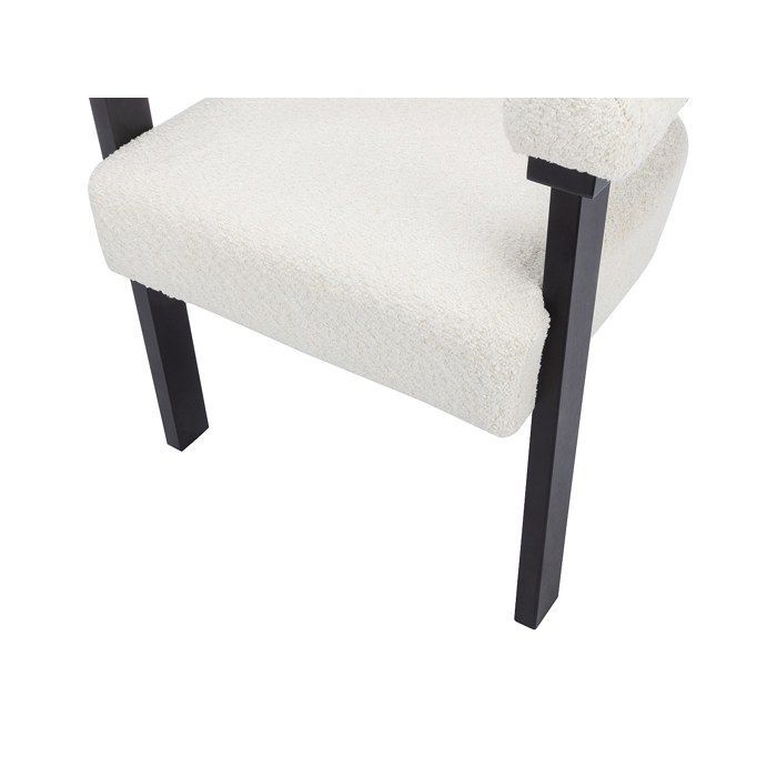 Silla con reposabrazos en tejido bouclé y madera de caucho negra - Blanca - LIVELIA