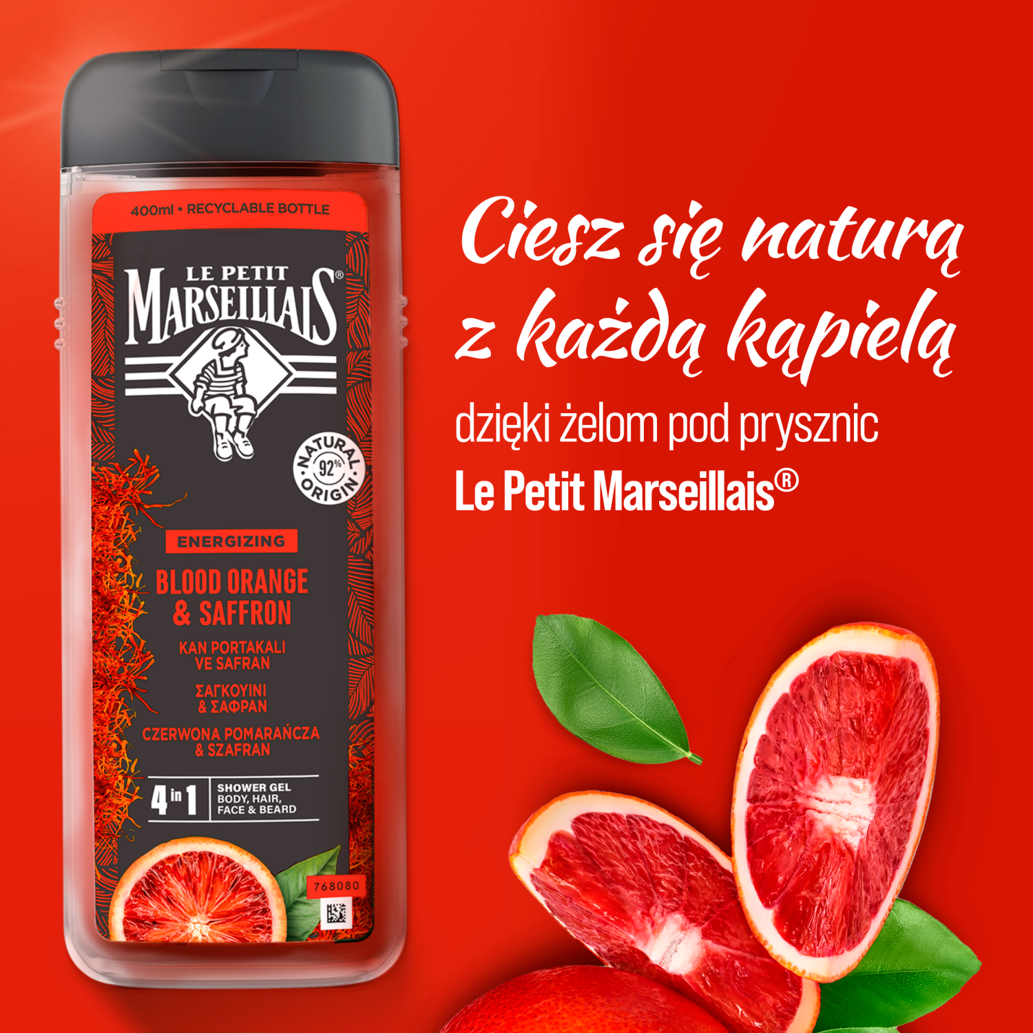 Le Petit Marseillais shower gel til mænd 400ml Blood Orange and Safran