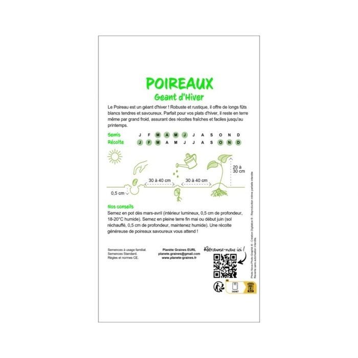 300 semillas grandes de puerro de invierno - semillas de hortalizas resistentes - hortalizas de temporada - Planet Seeds