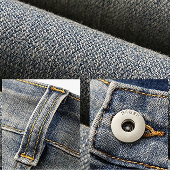 Pantalones vaqueros casuales elásticos de pierna recta para hombre, 5 bolsillos, efecto desteñido y lavado.