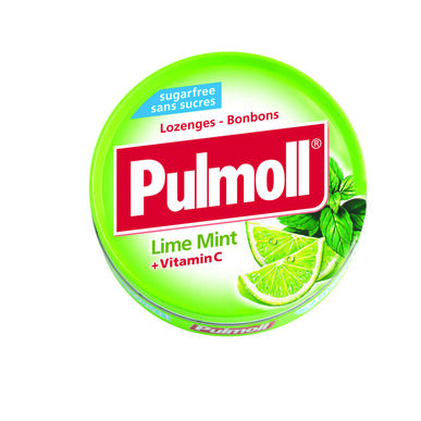 Pulmoll Bonbons be cukraus laimo ir mėtų skonio vitamino C raminančios gerklės pastilės, laimo ir mėtų skonio, 45 g 45 g