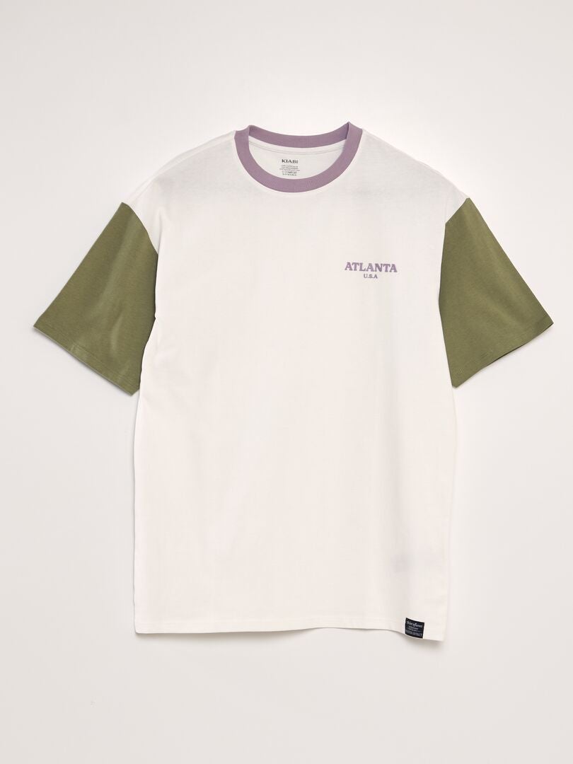 T-shirt met ronde hals en kleurblokken - groen