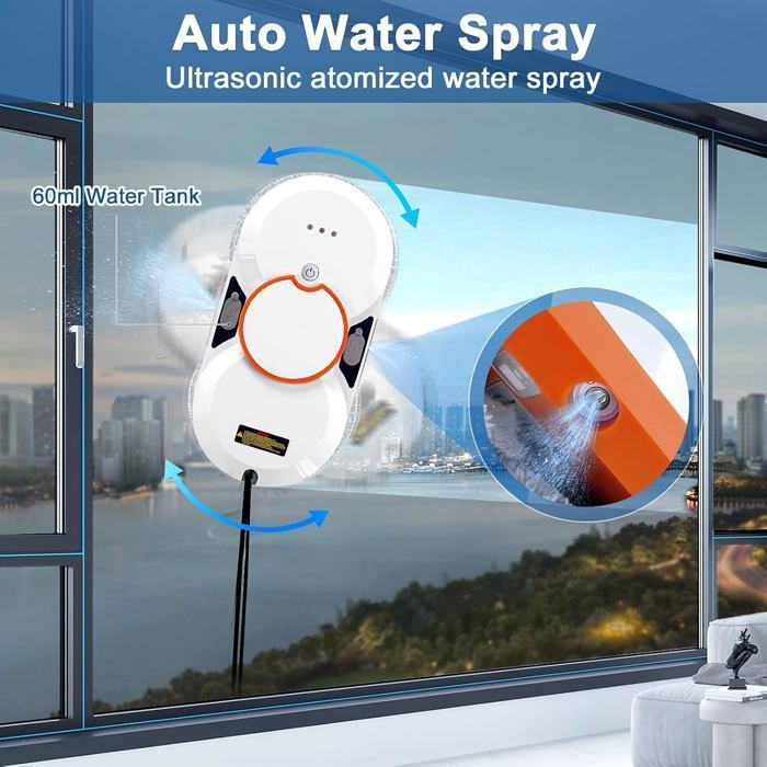 Robot laveur de vitre 3800Pa – avec télécommande, réservoir 60ml, 3 modes, détection automatique, sécurité anti-chute