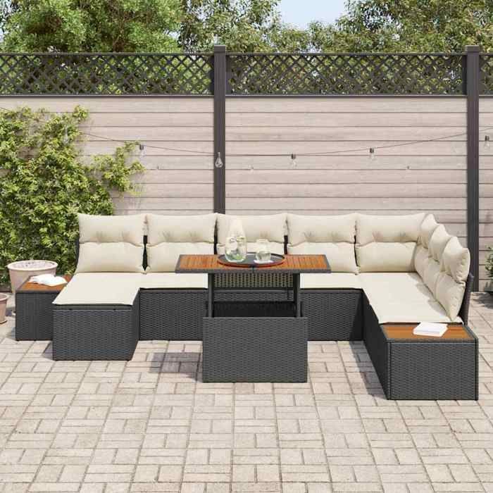 Conjunto de comedor de jardín de 9 piezas, negro y beige - Mothinessto3731