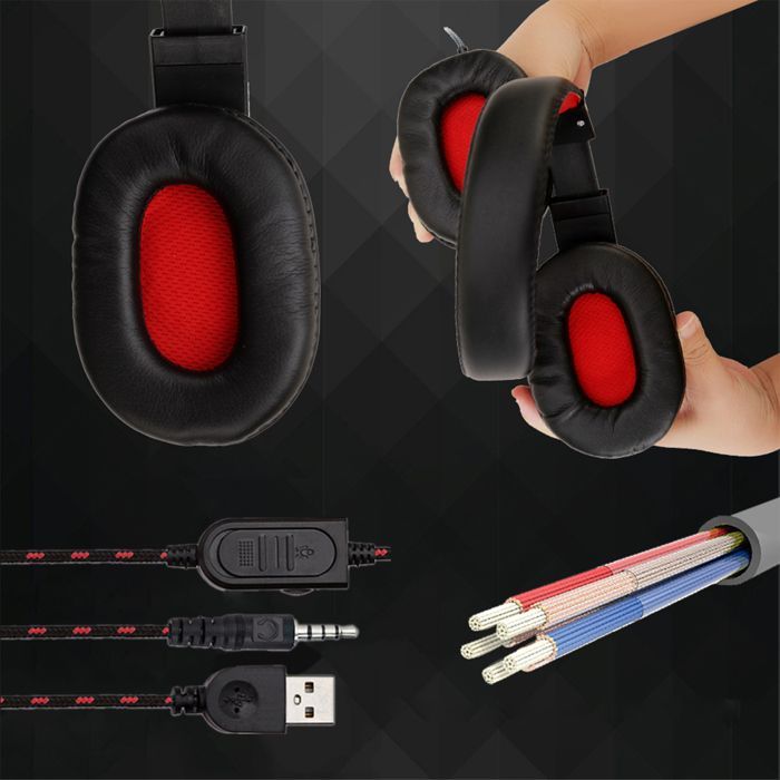 Auriculares SY733MV. Auriculares para juegos con micrófono, conexión minijack para PC, portátil, PS4, Xbox One, móvil... Control de volumen. Rojo.