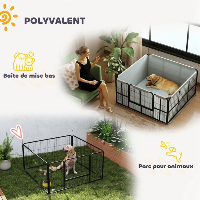 Parc de mise bas pour chien - PawHut - avec porte verrouillable - tapis de propreté lavable - en acier - 122 x 122 x 60 cm - noir