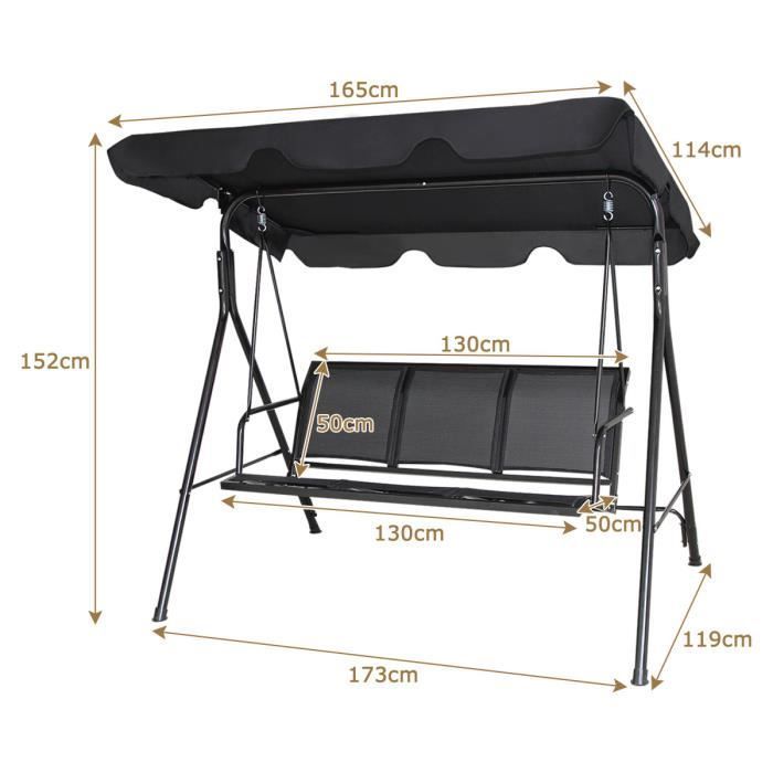 DREAMADE Balancelle de Jardin 3 Places en Acier avec Toit Inclinaison réglable pour Jardin/Balcon,Balançoire exterieur,Charge 250KG