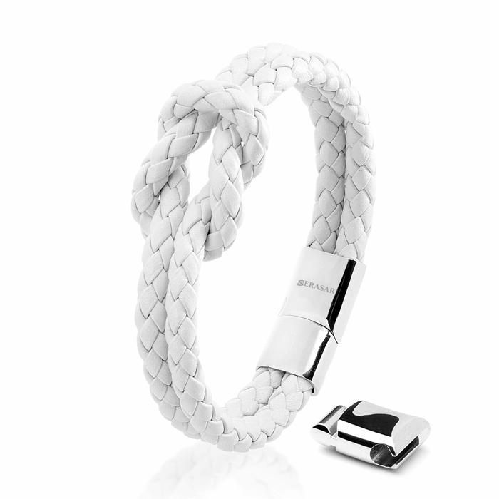 Bracelet en Cuir pour Femmes, SERASAR, B021-20, Blanc,  Bijoux bracelet élégants et tendance avec fermoir en acier et magnétique.