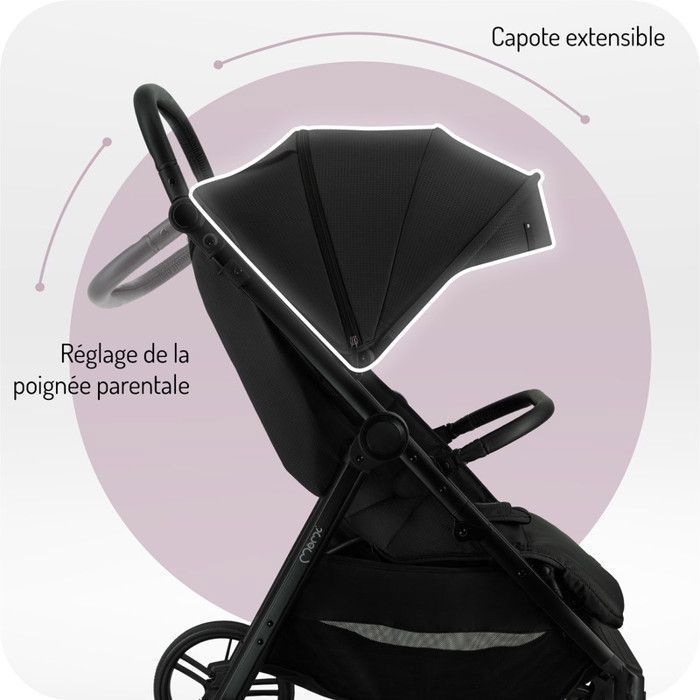 MoMi CLARA - Stroller 0m+ up to 22 kg - Rotating bar - Adjustable handle - Accessories included: bag, rain cover - Black