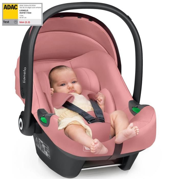 Silla de coche LIONELO Astrid i-Size 40-87 cm - Portabebés - Homologada por ADAC - Ligera - 0-13 kg - Grupo 0+ - Rosa
