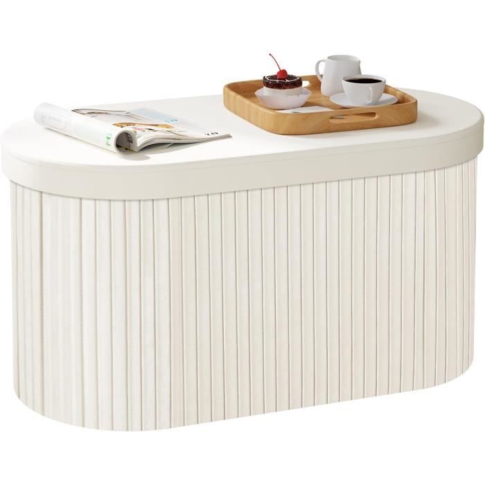 WOLTU Pouf avec Rangement 76L, Tabouret Ovale Pliable avec Couvercle Rembourré, Coffre en Velours, 76x38x38cm, Crème W0ETT0138