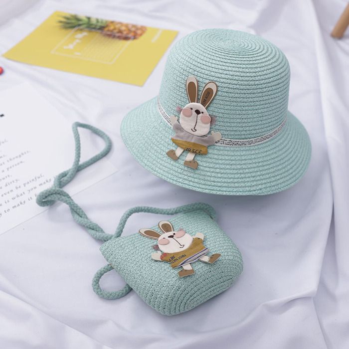 Conjunto de sombrero para niñas FUNMOON: Sombrero de paja + Bolso bonito para viajes al aire libre, playa y chanclas Panamá con girasoles - 336061
