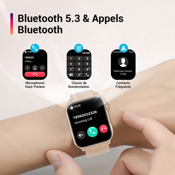 Smartwatch da donna IOWODO con funzione di chiamata/risposta, 100 modalità sportive, impermeabile, contapassi, compatibile con iOS, Android e Samsung (rosa)