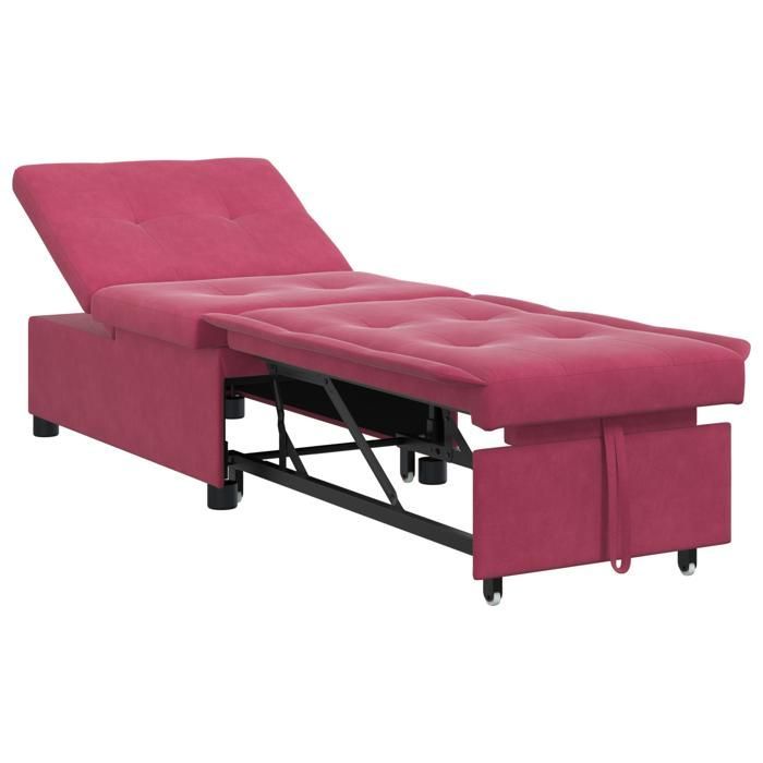 450778 & Sofá cama 3 en 1, diván, convertible, diseño extraíble, terciopelo burdeos