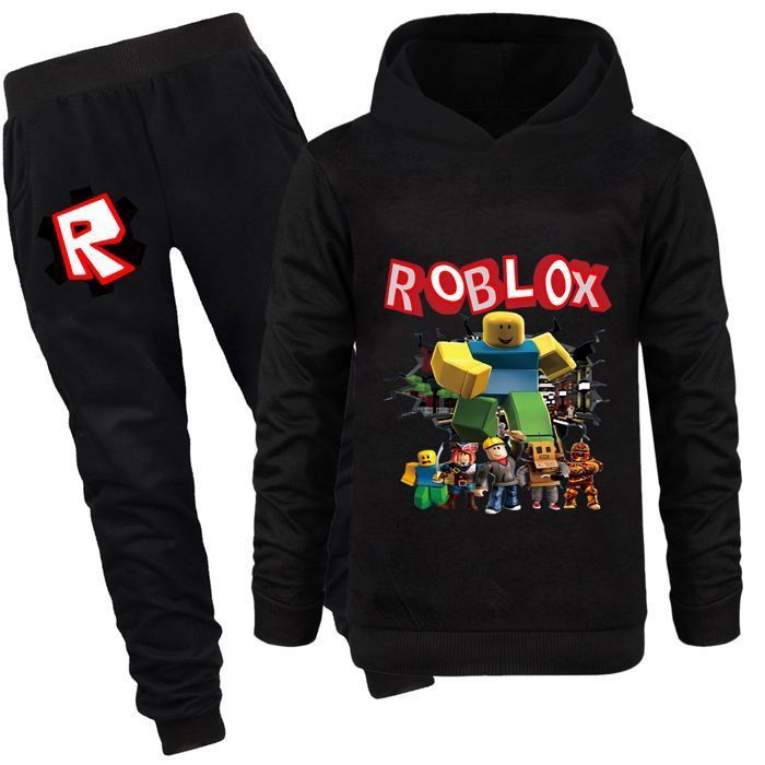 Set Roblox per bambini: felpa con cappuccio e pantaloni - Tuta da jogging nera per ragazzi e ragazze - Regalo per gamer