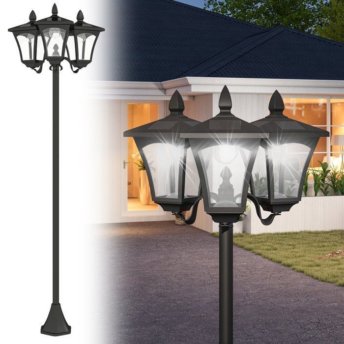 Lámpara solar LED para jardín exterior con sensores, 3 pantallas - Altura: 182,5 cm - IP44
