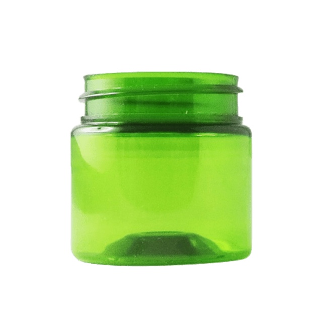 Pequeño tarro de PET reciclado verde de 50 ml - sin tapa