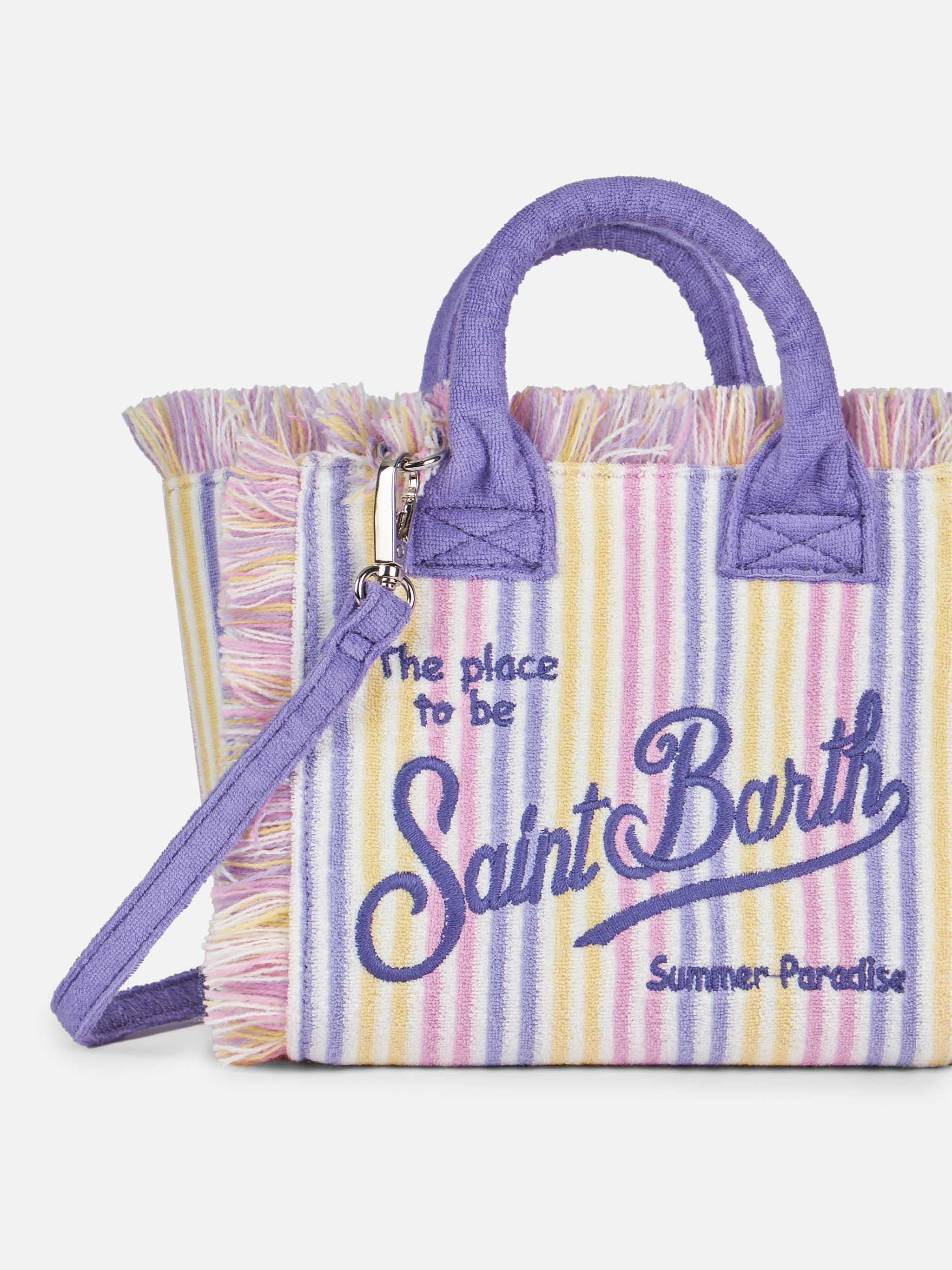 Mini toilettasje van badstof met reliëfstreepjes, afneembare schouderband, ritssluiting en geborduurd Saint Barth-logo | MC2 Saint Barth