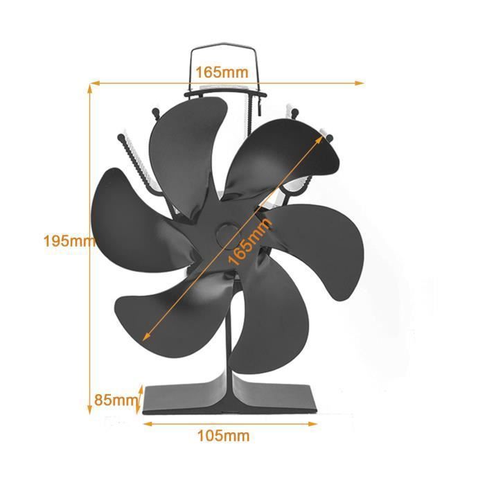 Ventilador de estufa de leña de 6 aspas con termómetro - BLEOSAN - Con soporte - Negro - 165x85x195mm