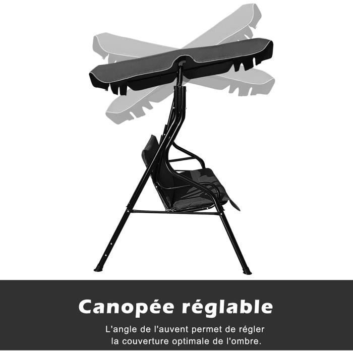 RELAX4LIFE Balancelle avec Auvent Réglable en Toile Épaisse Imperméable, Balancelle pour Jardin/Piscine/Patio/Café (3 Places, Noir)