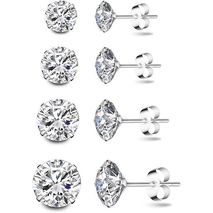 Earrings - BIGILANTUH - Set of 4 - Cubic Zirconia - Hypoallergenic - Diameter 3/4/5/6mm