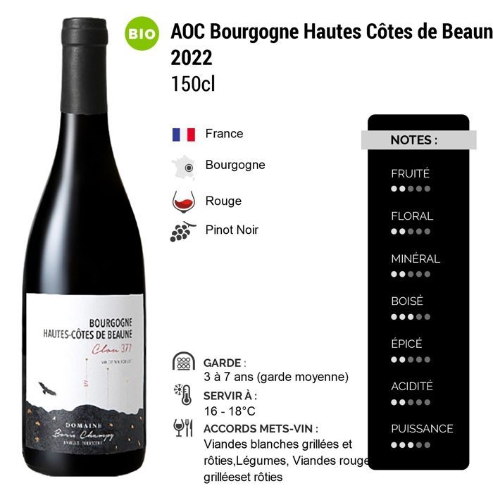 Domaine Boris Champy Bourgogne Hautes Côtes de Beaune Clou 377 MAGNUM 2022 - Vin Rouge de Bourgogne (3x150cl) BIO