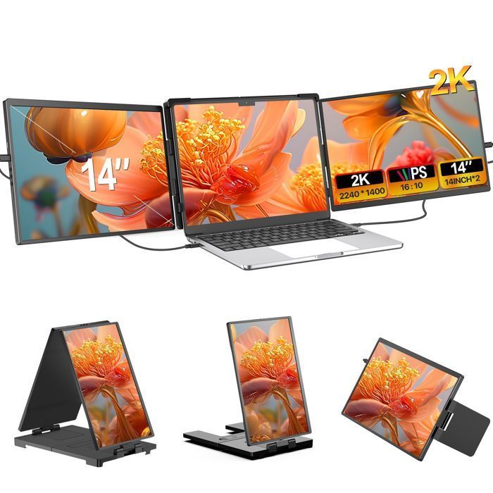 UPERFECT 14-Zoll-Dual-Screen-Tragbarer Monitor (links und rechts), 1400P QHD, 100 % sRBG, Kontrastverhältnis 1200:1