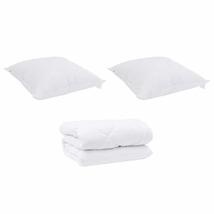 vidaXL Juego de edredón de invierno con almohada, 3 piezas, microfibra blanca, ropa de cama moderna, edredón cálido, manta acolchada 33777777