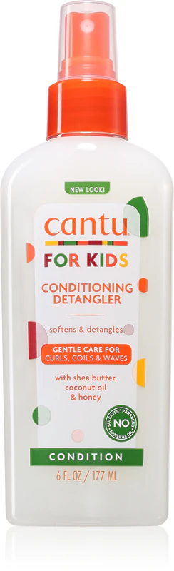 Spray desembaraçante CANTU For Kids Care para pentear cabelos cacheados e ondulados com facilidade.