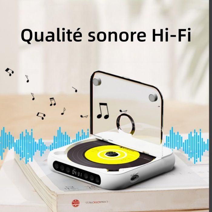 Reproductor de CD, Bluetooth, carga tipo C, AUX, altavoz doméstico, calidad de sonido HD, blanco