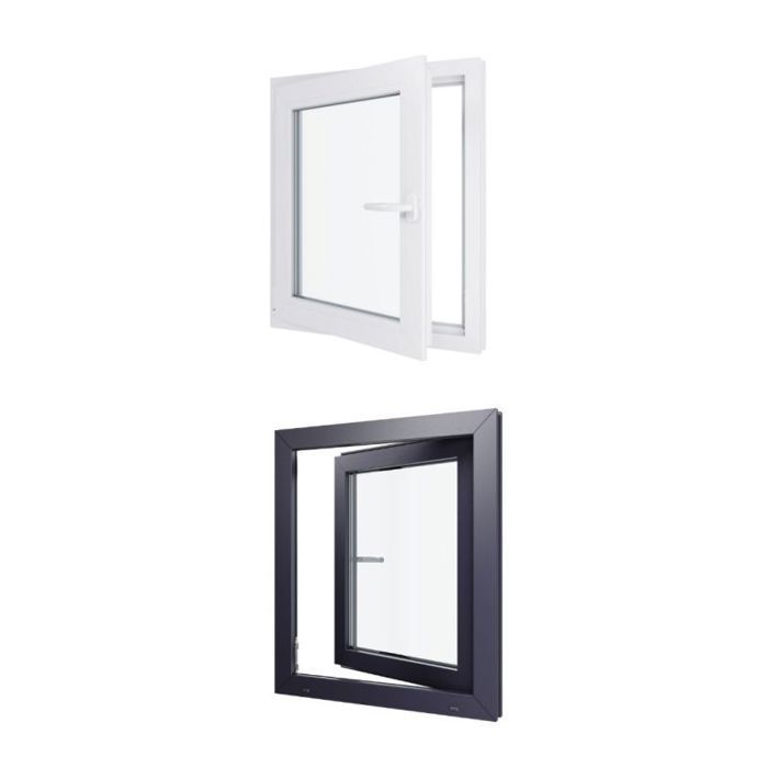 Fenêtre PVC - 700x800 mm -Triple Vitrage - Bicolore blanc int/anthracite ext-poignée à droite