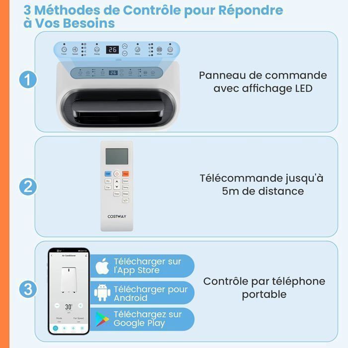 Aire acondicionado portátil 5 en 1 (refrigeración/calefacción) - 16000 BTU 4.7 kW R290 COSTWAY - Controlado por aplicación - Deshumidificador - Temporizador de 24 horas - Pantalla LED