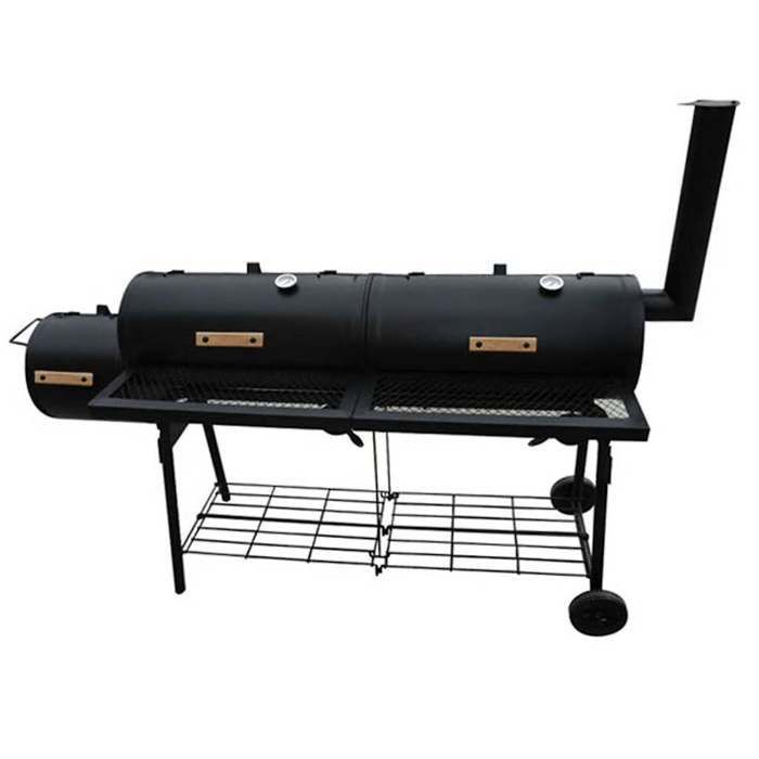 Barbecue à fumoir - vidaXL - Nevada XL - Noir - Métal enrobé - Compartiment à feu ø30x30 cm - Chambres à fumer ø30x61 cm