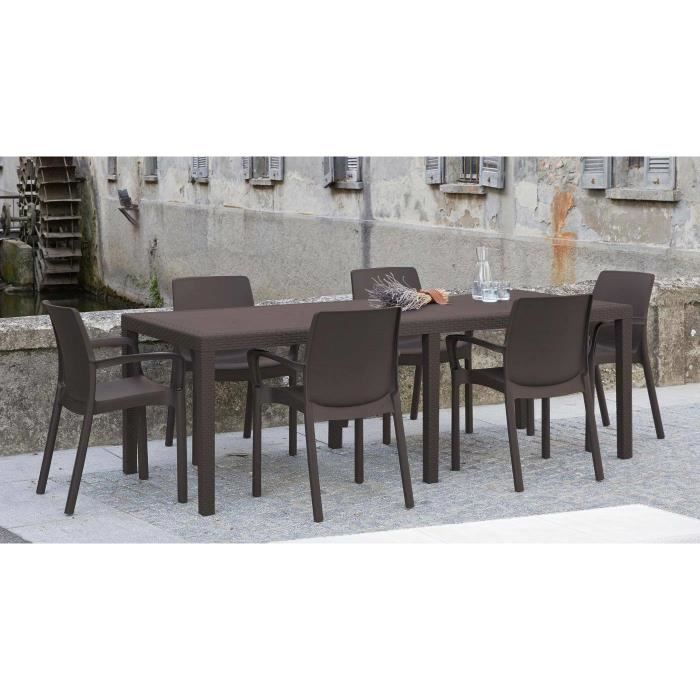 Mesa de exterior - DMORA - Roma - Efecto ratán - Extensible - Marrón