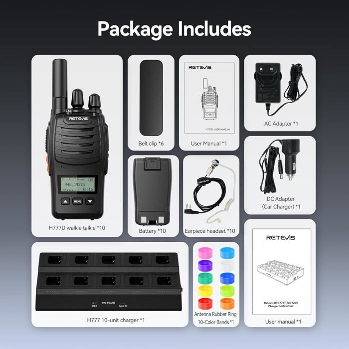 Walkie Talkie profesional Retevis H777D, walkie talkie de largo alcance, pantalla LCD, botones, para uso en seguridad y hoteles (paquete de 10)