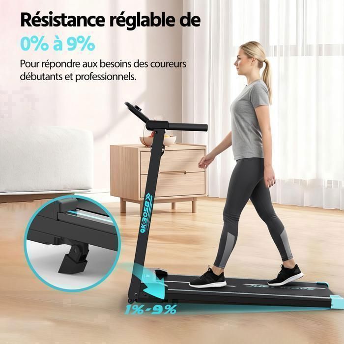 Tapis de Course Pliant - YEE RUN - 1-14 km/h - Moteur 3.0 HP - Inclinaison 9% - Bluetooth
