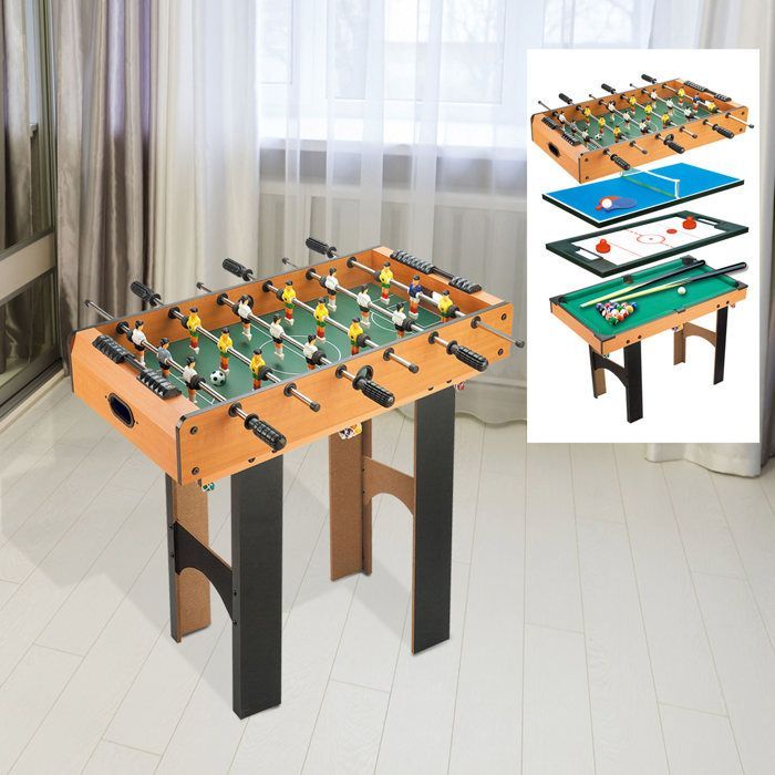 4-in-1 multi-game tafel: tafelvoetbal, biljart, airhockey, pingpong, met houten accessoires, 92L x 78B x 80H cm