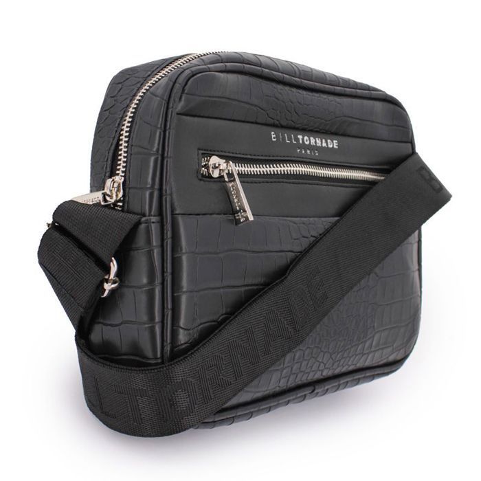 BILL TORNADE Unisex Schwarze Schultertasche in Kroko-Optik