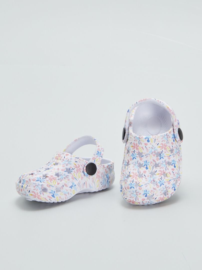 Zuecos con estampado floral - BEIGE